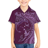 Hawaiian Manta Ray and Polynesian Tribal Tattoo Family Matching Long Sleeve Bodycon Dress and Hawaiian Shirt Pink Color LT03