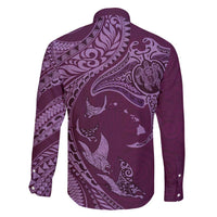Hawaiian Manta Ray and Polynesian Tribal Tattoo Family Matching Short Sleeve Bodycon Dress and Hawaiian Shirt Pink Color LT03