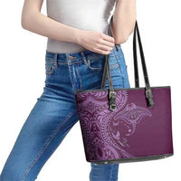 Hawaiian Manta Ray and Polynesian Tribal Tattoo Leather Tote Bag Pink Color LT03