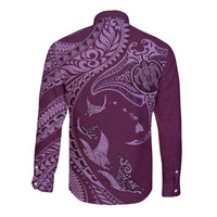 Hawaiian Manta Ray and Polynesian Tribal Tattoo Long Sleeve Button Shirt Pink Color LT03