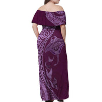 Hawaiian Manta Ray and Polynesian Tribal Tattoo Off Shoulder Maxi Dress Pink Color LT03 - Polynesian Pride