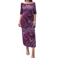 Hawaiian Manta Ray and Polynesian Tribal Tattoo Puletasi Pink Color LT03 Long Dress Pink - Polynesian Pride