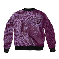 Hawaiian Manta Ray and Polynesian Tribal Tattoo Sleeve Zip Bomber Jacket Pink Color LT03
