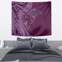 Hawaiian Manta Ray and Polynesian Tribal Tattoo Tapestry Pink Color LT03