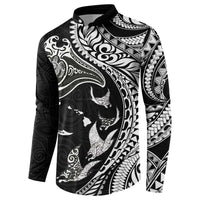 Hawaiian Manta Ray and Polynesian Tribal Tattoo Button Sweatshirt Black Color LT03 - Polynesian Pride