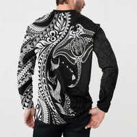 Hawaiian Manta Ray and Polynesian Tribal Tattoo Button Sweatshirt Black Color LT03 - Polynesian Pride