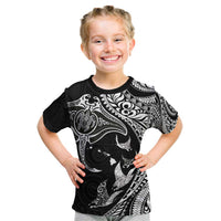 Hawaiian Manta Ray and Polynesian Tribal Tattoo Kid T Shirt Black Color LT03