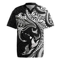 Hawaiian Manta Ray and Polynesian Tribal Tattoo Rugby Jersey Black Color LT03 Black - Polynesian Pride