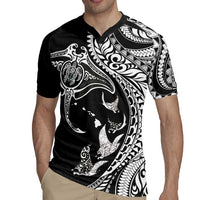 Hawaiian Manta Ray and Polynesian Tribal Tattoo Rugby Jersey Black Color LT03 - Polynesian Pride