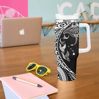 Hawaiian Manta Ray and Polynesian Tribal Tattoo Tumbler With Handle Black Color