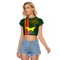 Papua New Guinea Oro Province Raglan Cropped T Shirt PNG Birds Of Paradise Polynesian Arty Style LT03 Female Green - Polynesian Pride