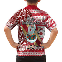 Hawaii Mele Kalikimaka Family Matching Long Sleeve Bodycon Dress and Hawaiian Shirt Santa Claus Surfing with Hawaiian Pattern Striped Red Style LT03 - Polynesian Pride