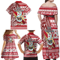 Hawaii Mele Kalikimaka Family Matching Off Shoulder Maxi Dress and Hawaiian Shirt Santa Claus Surfing with Hawaiian Pattern Striped Red Style LT03 - Polynesian Pride