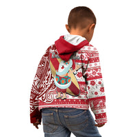 Hawaii Mele Kalikimaka Kid Hoodie Santa Claus Surfing with Hawaiian Pattern Striped Red Style LT03 - Polynesian Pride