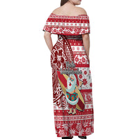 Hawaii Mele Kalikimaka Off Shoulder Maxi Dress Santa Claus Surfing with Hawaiian Pattern Striped Red Style LT03 - Polynesian Pride