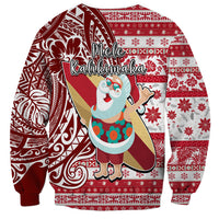 Hawaii Mele Kalikimaka Sweatshirt Santa Claus Surfing with Hawaiian Pattern Striped Red Style LT03 - Polynesian Pride