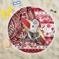 Custom Hawaii Mele Kalikimaka Beach Blanket Santa Claus Surfing with Hawaiian Pattern Striped Red Style LT03 One Size 150cm Red - Polynesian Pride