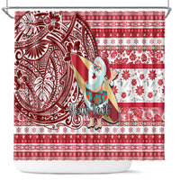 Custom Hawaii Mele Kalikimaka Shower Curtain Santa Claus Surfing with Hawaiian Pattern Striped Red Style LT03 Red - Polynesian Pride