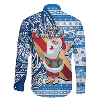 Hawaii Mele Kalikimaka Family Matching Long Sleeve Bodycon Dress and Hawaiian Shirt Santa Claus Surfing with Hawaiian Pattern Striped Blue Style LT03 - Polynesian Pride