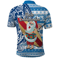 Hawaii Mele Kalikimaka Polo Shirt Santa Claus Surfing with Hawaiian Pattern Striped Blue Style LT03 - Polynesian Pride
