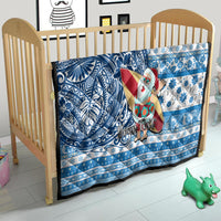 Custom Hawaii Mele Kalikimaka Quilt Santa Claus Surfing with Hawaiian Pattern Striped Blue Style LT03 - Polynesian Pride