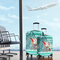 Hawaii Mele Kalikimaka Luggage Cover Santa Claus Surfing with Hawaiian Pattern Striped Turquoise Style LT03 - Polynesian Pride