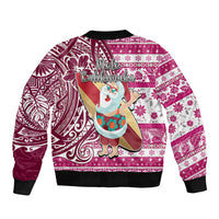 Hawaii Mele Kalikimaka Bomber Jacket Santa Claus Surfing with Hawaiian Pattern Striped Pink Style LT03 - Polynesian Pride
