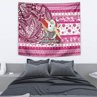 Hawaii Mele Kalikimaka Tapestry Santa Claus Surfing with Hawaiian Pattern Striped Pink Style LT03 - Polynesian Pride