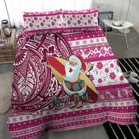 Custom Hawaii Mele Kalikimaka Bedding Set Santa Claus Surfing with Hawaiian Pattern Striped Pink Style LT03 - Polynesian Pride