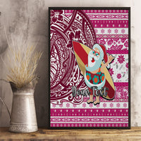 Custom Hawaii Mele Kalikimaka Canvas Wall Art Santa Claus Surfing with Hawaiian Pattern Striped Pink Style LT03 - Polynesian Pride