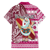 Custom Hawaii Mele Kalikimaka Family Matching Puletasi Dress and Hawaiian Shirt Santa Claus Surfing with Hawaiian Pattern Striped Pink Style LT03 - Polynesian Pride