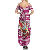 Custom Hawaii Mele Kalikimaka Summer Maxi Dress Santa Claus Surfing with Hawaiian Pattern Striped Pink Style LT03 - Polynesian Pride