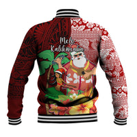 Hawaii Mele Kalikimaka Baseball Jacket Santa Claus and Hula Girl Tropical Folwer with Hawaiian Pattern LT03 - Polynesian Pride