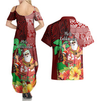 Hawaii Mele Kalikimaka Couples Matching Summer Maxi Dress and Hawaiian Shirt Santa Claus and Hula Girl Tropical Folwer with Hawaiian Pattern LT03 - Polynesian Pride