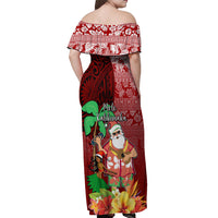 Hawaii Mele Kalikimaka Off Shoulder Maxi Dress Santa Claus and Hula Girl Tropical Folwer with Hawaiian Pattern LT03 - Polynesian Pride