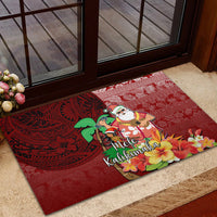 Hawaii Mele Kalikimaka Rubber Doormat Santa Claus and Hula Girl Tropical Folwer with Hawaiian Pattern LT03 - Polynesian Pride