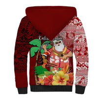 Hawaii Mele Kalikimaka Sherpa Hoodie Santa Claus and Hula Girl Tropical Folwer with Hawaiian Pattern LT03 - Polynesian Pride