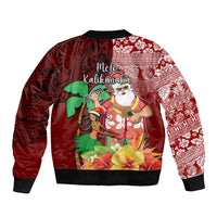 Hawaii Mele Kalikimaka Sleeve Zip Bomber Jacket Santa Claus and Hula Girl Tropical Folwer with Hawaiian Pattern LT03 - Polynesian Pride