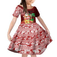 Custom Hawaii Mele Kalikimaka Family Matching Long Sleeve Bodycon Dress and Hawaiian Shirt Santa Claus and Hula Girl Tropical Folwer with Hawaiian Pattern LT03 Daughter's Dress Red - Polynesian Pride