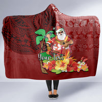 Custom Hawaii Mele Kalikimaka Hooded Blanket Santa Claus and Hula Girl Tropical Folwer with Hawaiian Pattern LT03 - Polynesian Pride