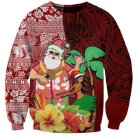 Custom Hawaii Mele Kalikimaka Sweatshirt Santa Claus and Hula Girl Tropical Folwer with Hawaiian Pattern LT03 Unisex Red - Polynesian Pride