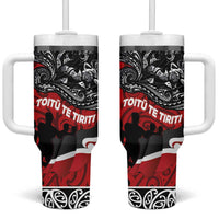 Aotearoa Toitu Te Tiriti Tumbler With Handle Honoring Te Tiriti o Waitangi - Maori Haka LT03 One Size: 40 oz Red - Polynesian Pride