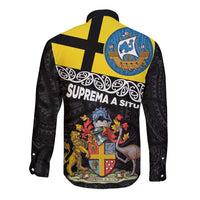 New Zealand Wellington Long Sleeve Button Shirt The Capital's Emblems Flag and Koru Art LT03 - Polynesian Pride