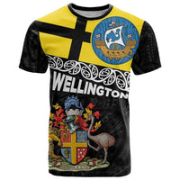 New Zealand Wellington T Shirt The Capital's Emblems Flag and Koru Art LT03 Black - Polynesian Pride
