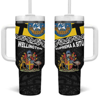 New Zealand Wellington Tumbler With Handle The Capital's Emblems - Flag and Koru Art LT03 One Size: 40 oz Black - Polynesian Pride