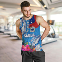Personalised Samoa Coat Of Arms Men Tank Top Tropical Flower Blue Polynesian Pattern LT03 Blue - Polynesian Pride