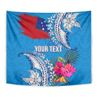 Personalised Samoa Coat Of Arms Tapestry Tropical Flower Blue Polynesian Pattern LT03 - Polynesian Pride