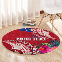 Personalised Samoa Coat Of Arms Round Carpet Tropical Flower Red Polynesian Pattern LT03 - Polynesian Pride