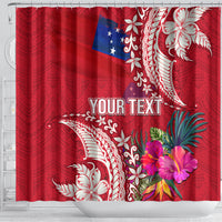 Personalised Samoa Coat Of Arms Shower Curtain Tropical Flower Red Polynesian Pattern LT03 - Polynesian Pride