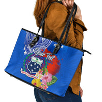 Personalised Samoa Coat Of Arms Leather Tote Bag Hibiscus Polynesian Tattoo Pattern LT03 - Polynesian Pride